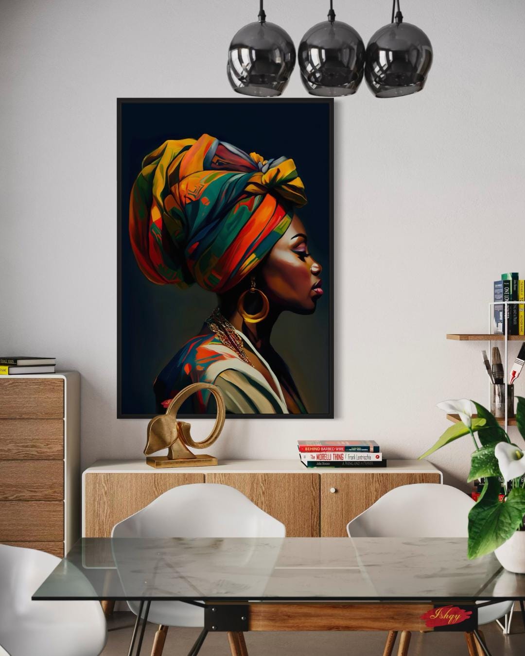African Woman Wall Art Print, Vibrant Headwrap Canvas, Cultural Home Decor, Framed African Portrait, Black Woman Art, Tribal Wall Decor

Celebrate culture and elegance with this striking African woman canvas print, featuring a colorful headwrap and powerful profile. This artwork brings warmth, identity, and sophistication to your walls — perfect as home decor or a meaningful gift. Ideal for living rooms, bedrooms, or offices.