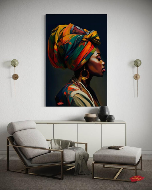 African Woman Wall Art Print, Vibrant Headwrap Canvas, Cultural Home Decor, Framed African Portrait, Black Woman Art, Tribal Wall Decor

Celebrate culture and elegance with this striking African woman canvas print, featuring a colorful headwrap and powerful profile. This artwork brings warmth, identity, and sophistication to your walls — perfect as home decor or a meaningful gift. Ideal for living rooms, bedrooms, or offices.
