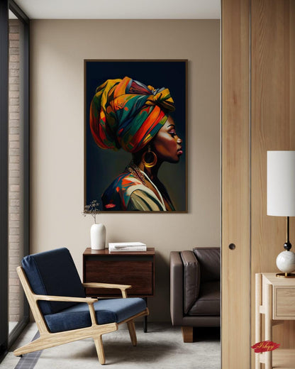African Woman Wall Art Print, Vibrant Headwrap Canvas, Cultural Home Decor, Framed African Portrait, Black Woman Art, Tribal Wall Decor

Celebrate culture and elegance with this striking African woman canvas print, featuring a colorful headwrap and powerful profile. This artwork brings warmth, identity, and sophistication to your walls — perfect as home decor or a meaningful gift. Ideal for living rooms, bedrooms, or offices.