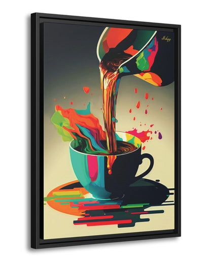 Coffee Wall Art, Colorful Coffee Cup Canvas, Modern Abstract Kitchen Art, Barista Gift, Espresso Print, Cafe Wall Decor, Framed Canvas.&nbsp;Bold and colorful coffee art print with abstract splash. Perfect canvas or framed canvas for kitchen or café