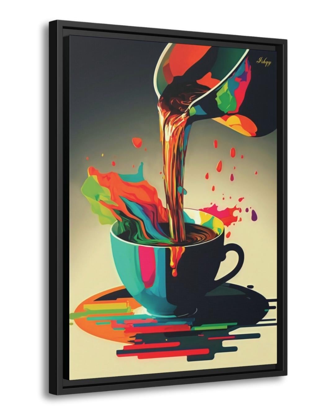Coffee Wall Art, Colorful Coffee Cup Canvas, Modern Abstract Kitchen Art, Barista Gift, Espresso Print, Cafe Wall Decor, Framed Canvas.&nbsp;Bold and colorful coffee art print with abstract splash. Perfect canvas or framed canvas for kitchen or café