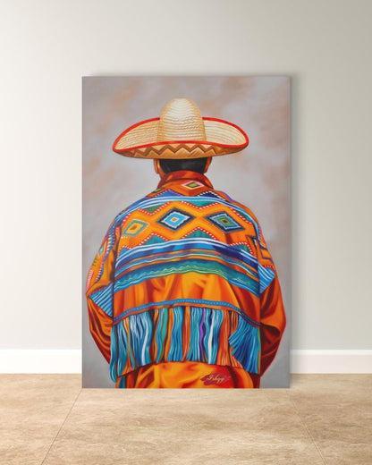 Mexican Wall Art, Charro Painting Print, Sombrero Man Art, Cultural Canvas, Framed Mexican Decor, Fiesta Wall Art, Traditional Mexico Print. Traditional Mexican art print from Jalisco. Vibrant sombrero and poncho wall decor in canvas or framed canvas
