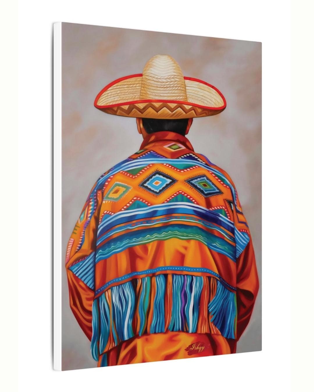 Mexican Wall Art, Charro Painting Print, Sombrero Man Art, Cultural Canvas, Framed Mexican Decor, Fiesta Wall Art, Traditional Mexico Print. Traditional Mexican art print from Jalisco. Vibrant sombrero and poncho wall decor in canvas or framed canvas