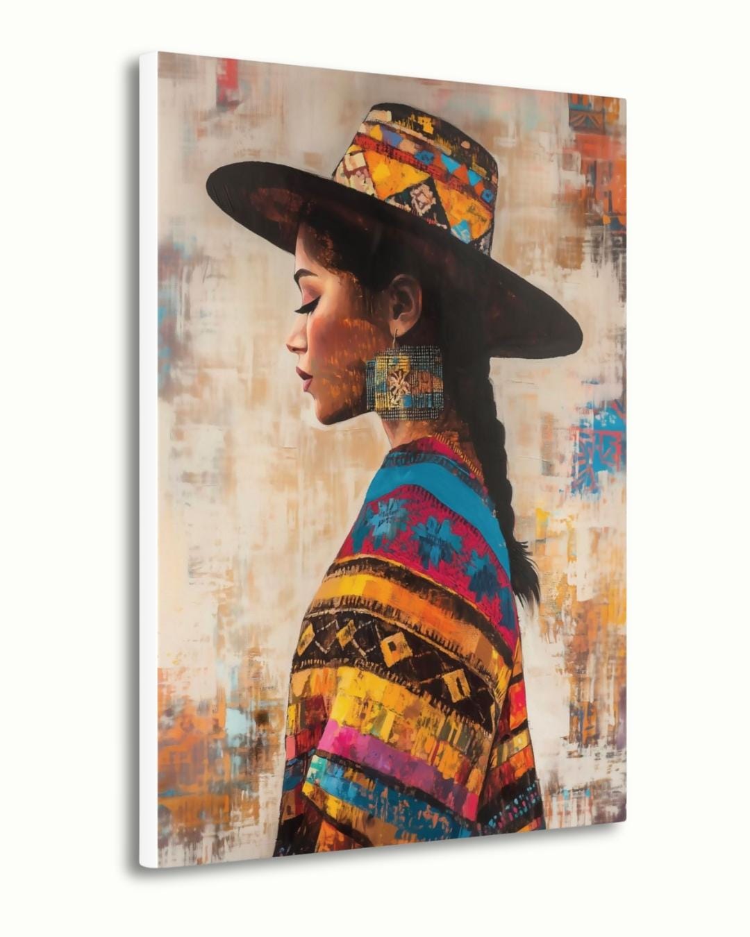 Salvadoran Woman Wall Art, Latin American Portrait Canvas, Cultural Framed Print, Indigenous Textile Art, Central America Home Decor. Colorful Salvadoran woman portrait canvas with cultural textile details and bold texture. Celebrate heritage an
