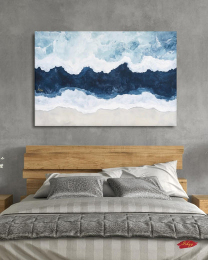 Ocean Wave Wall Art Print, Abstract Coastal Canvas Painting, Blue Sea Horizontal Art, Beach House Decor, Nautical Wall Art for Bedroom.&nbsp;Saltwater seascape wall art in blue and white tones. A modern abstract ocean canvas for coastal homes and bea
