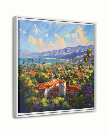 Santa Barbara Wall Art Print, California Coastal Canvas, Vibrant Seaside Wall Decor, Framed Travel Art, Mediterranean Home Print
Pacific Sol art print of sunny Santa Barbara, California with ocean views & red-tiled roofs. Canvas & framed canvas. Coastal California wall decor.