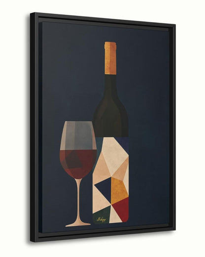 Wine Wall Art Print, Modern Abstract Wine Bottle and Glass Canvas, Bold Geometric Kitchen Decor, Framed Bar Art for Dining Room Walls