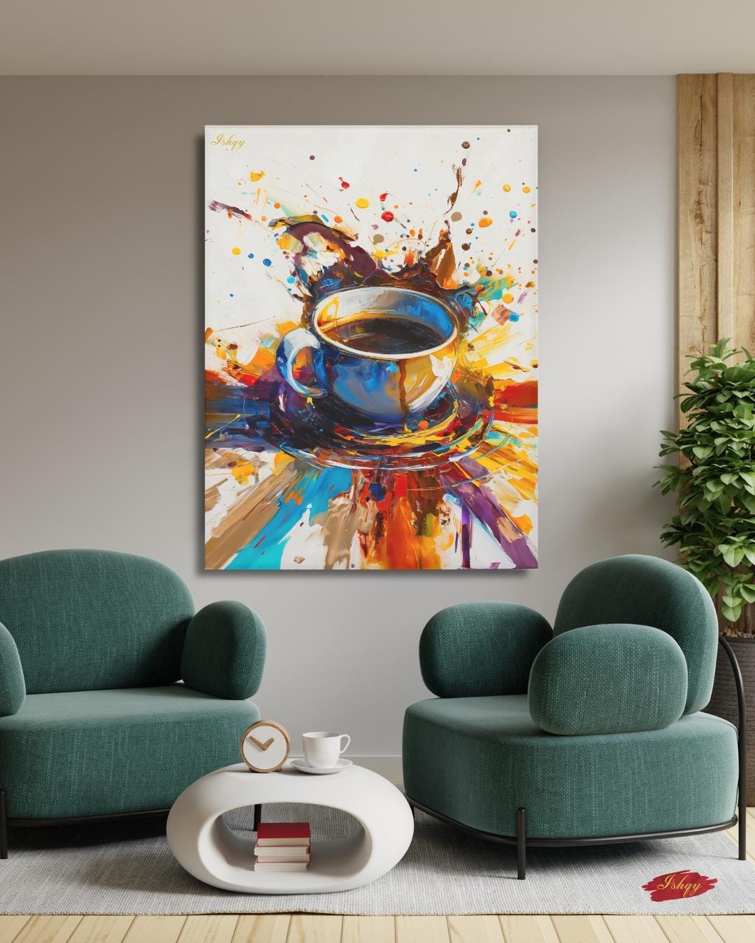 Coffee Wall Art Print, Abstract Colorful Coffee Cup Painting on Canvas, Modern Kitchen Art, Framed Home Café Decor for Coffee Lovers