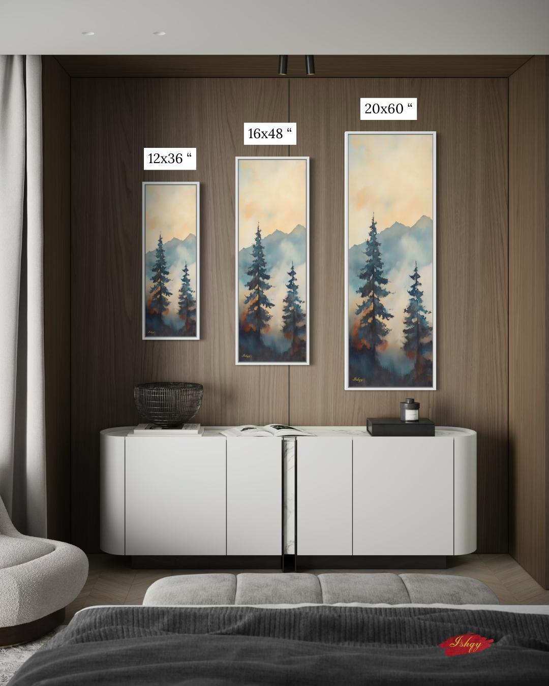 Misty Pine Tree Wall Art, Mountain Forest Canvas Print, Minimalist Nature Painting, Rustic Tall Tree Framed Canvas Wall Decor

Foggy Giants art print with misty pine trees and mountains. Canvas & framed canvas painting print for serene, nature-inspired home wall decor.