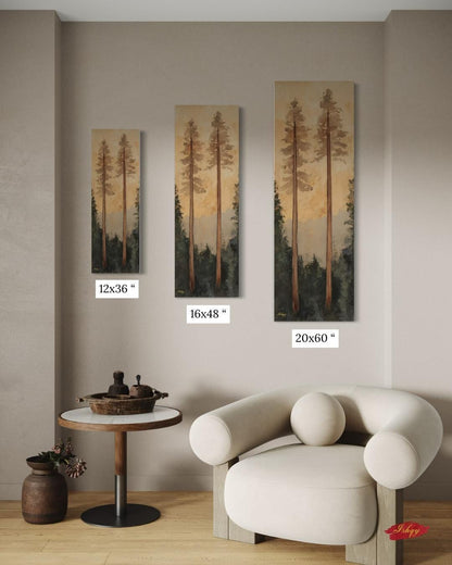 Rustic Pine Tree Wall Art, Nature Canvas Print, Minimalist Forest Painting, Framed Woodland Decor, Tall Tree Art Print

Golden Hour art print featuring tall pines at sunset with a serene forest view. Canvas & framed canvas painting print for warm, nature-inspired wall decor.