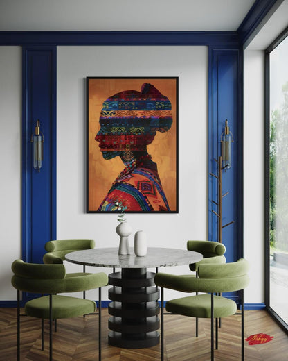 Peruvian Woman Canvas Wall Art, Tribal Textile Silhouette Print, Framed Andean Portrait Painting, Boho South American Wall Decor