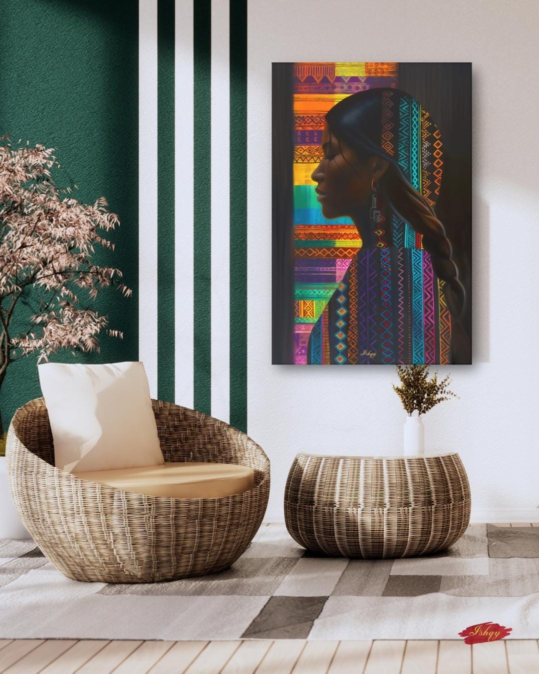 Honduran Woman Canvas Wall Art, Framed Central American Silhouette Print, Cultural Textile Art, Vibrant Latin Home Decor for Living Room