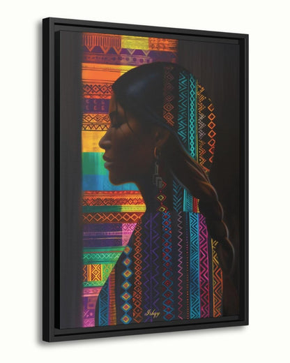 Honduran Woman Canvas Wall Art, Framed Central American Silhouette Print, Cultural Textile Art, Vibrant Latin Home Decor for Living Room