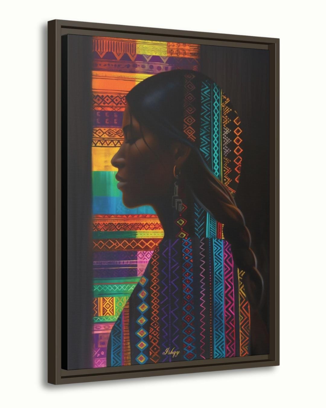 Honduran Woman Canvas Wall Art, Framed Central American Silhouette Print, Cultural Textile Art, Vibrant Latin Home Decor for Living Room