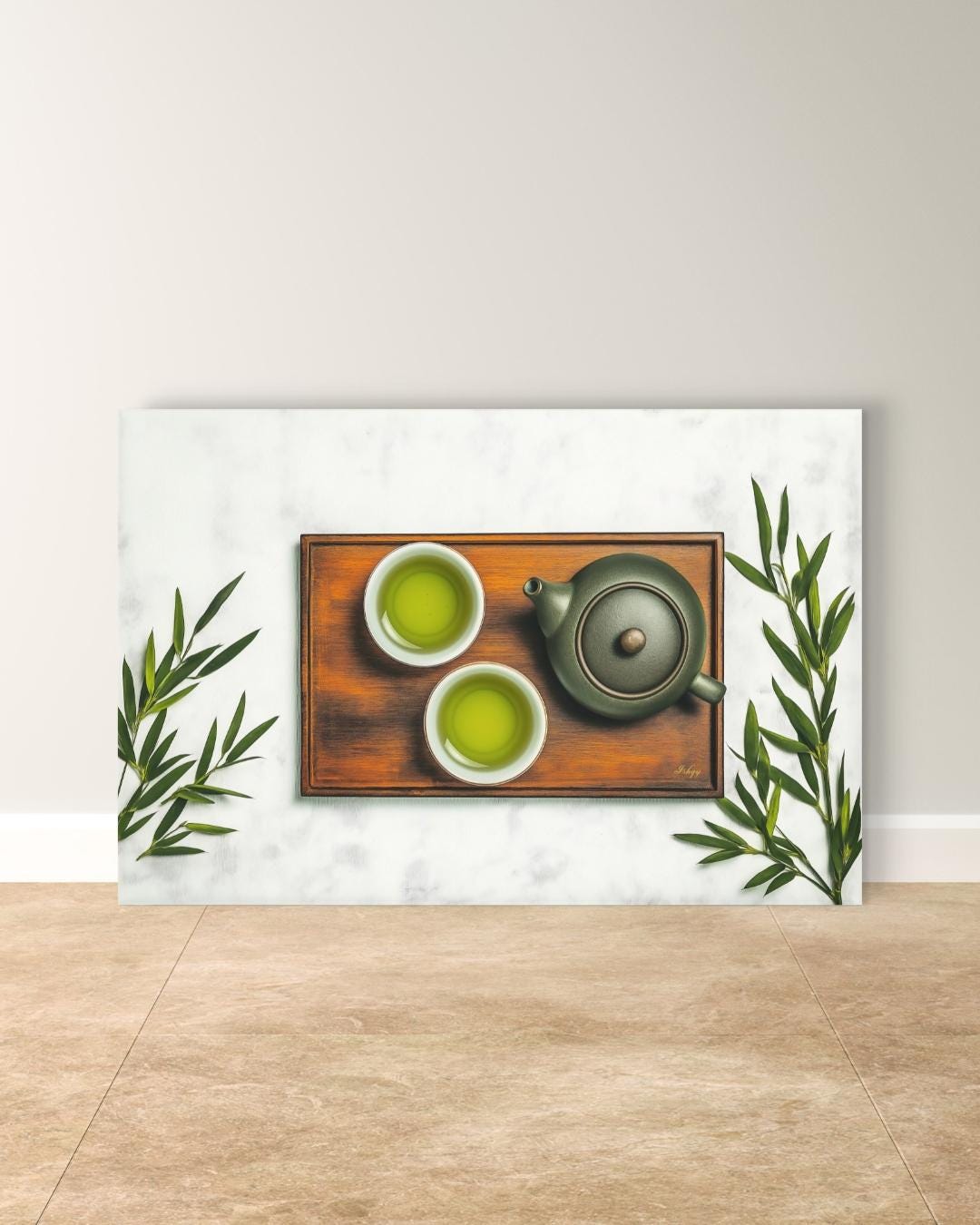Japanese Green Tea Canvas Wall Art, Zen Kitchen Decor Print, Framed Matcha Wall Decor, Tea Ceremony Art for Dining or Gift for Her