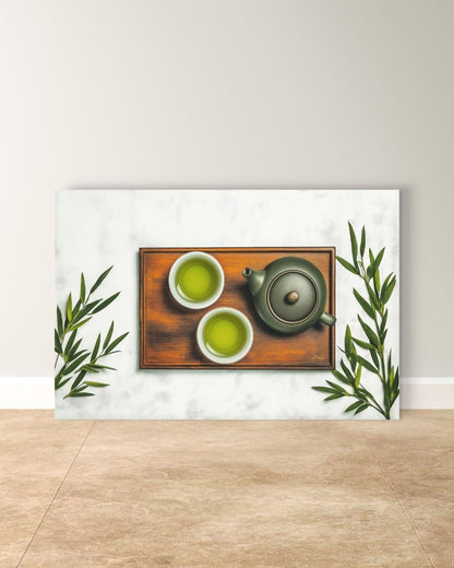 Japanese Green Tea Canvas Wall Art, Zen Kitchen Decor Print, Framed Matcha Wall Decor, Tea Ceremony Art for Dining or Gift for Her