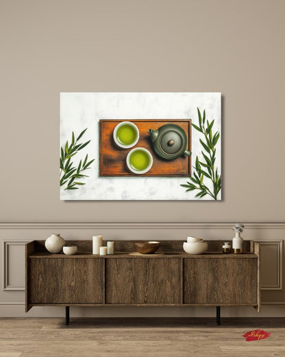 Japanese Green Tea Canvas Wall Art, Zen Kitchen Decor Print, Framed Matcha Wall Decor, Tea Ceremony Art for Dining or Gift for Her