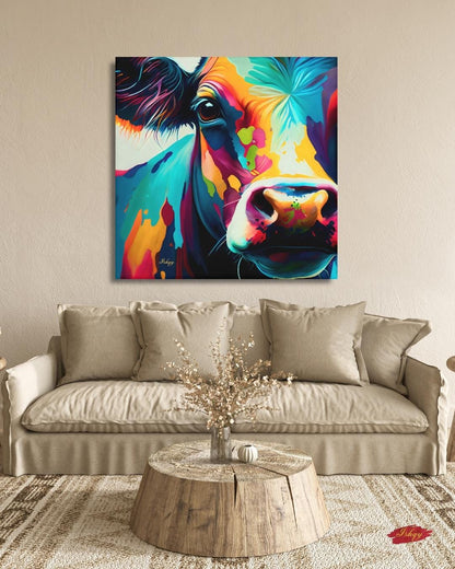 Colorful Cow Wall Art – Vibrant Animal Portrait Painting Print for Farmhouse Kitchen Decor, Rustic Country Home or Dairy Farm Inspired Gift