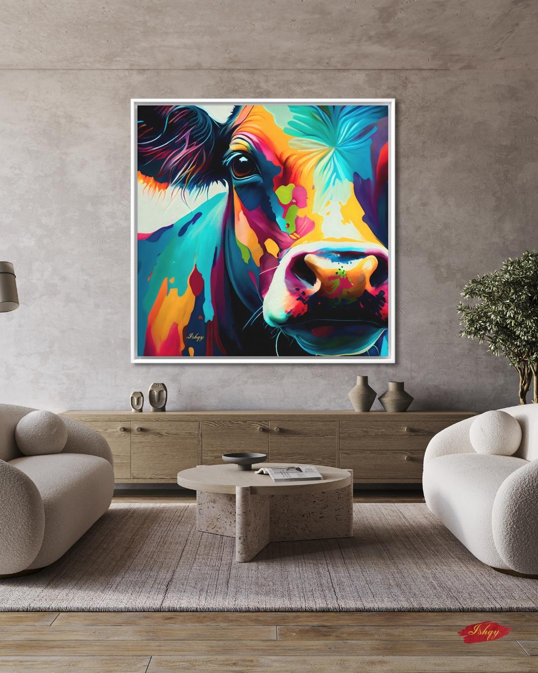 Colorful Cow Wall Art – Vibrant Animal Portrait Painting Print for Farmhouse Kitchen Decor, Rustic Country Home or Dairy Farm Inspired Gift