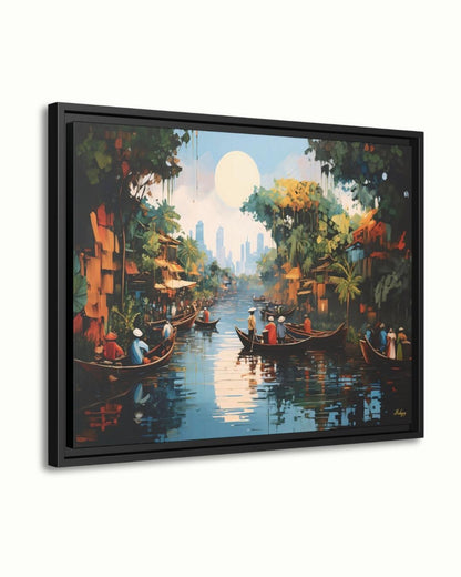 Mekong Floating Market Painting, Canvas & Framed Canvas Vietnam Wall Art, Traditional Asian River Scene Home Decor Art Print
