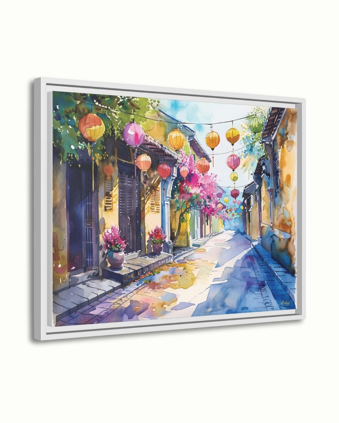 Hoi An Street Scene Painting, Canvas & Framed Canvas Vietnam Wall Art, Watercolor Vietnamese Cityscape Home Decor Art Print