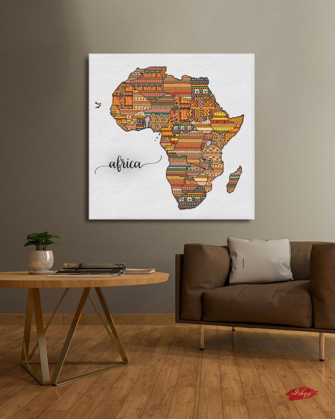 African Map Canvas & Framed Canvas Wall Art, Tribal Pattern Africa Map Painting, Cultural Home Decor Art Print