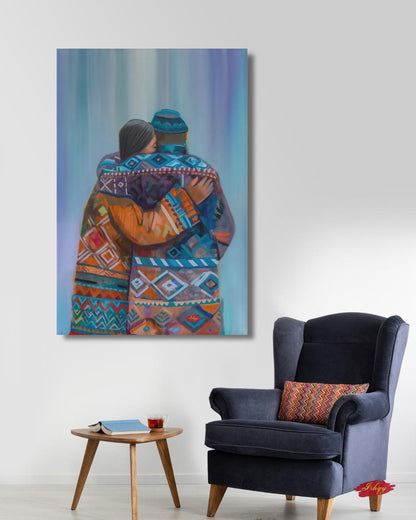 Sami Lovers Painting, Canvas & Framed Canvas Nordic Wall Art, Colorful Scandinavian Couple Home Decor Art Print