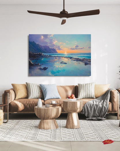 Makapuʻu Tide Pools Painting, Canvas & Framed Canvas Hawaii Wall Art, Coastal Ocean Sunset Home Decor Art Print