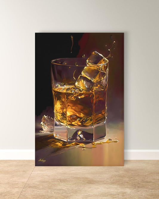 Whiskey Wall Art Print, Whiskey Glass Canvas with Ice, Bar Wall Decor, Framed Whiskey Painting for Home, Kitchen, or Lounge Gift
On the Rocks | Whiskey Glass Wall Art Canvas Print | IshqyBusiness. On the Rocks whiskey glass art print with golden hues & elegant detail. Canvas & framed canvas painting print for bar, study, or dining room decor.