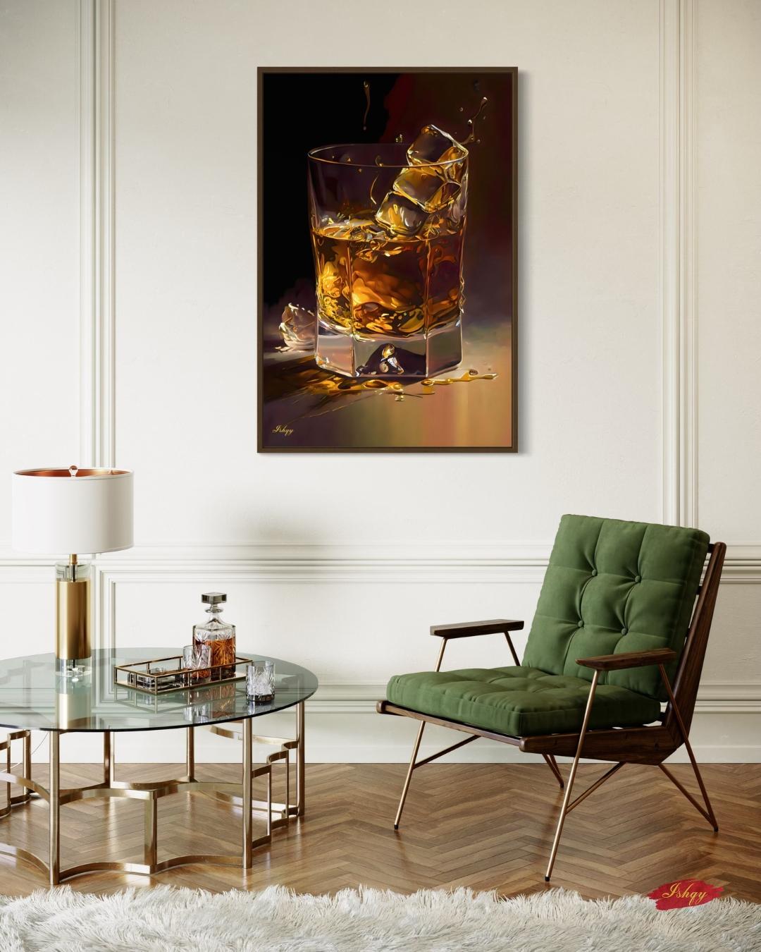Whiskey Wall Art Print, Whiskey Glass Canvas with Ice, Bar Wall Decor, Framed Whiskey Painting for Home, Kitchen, or Lounge Gift
On the Rocks | Whiskey Glass Wall Art Canvas Print | IshqyBusiness. On the Rocks whiskey glass art print with golden hues & elegant detail. Canvas & framed canvas painting print for bar, study, or dining room decor.