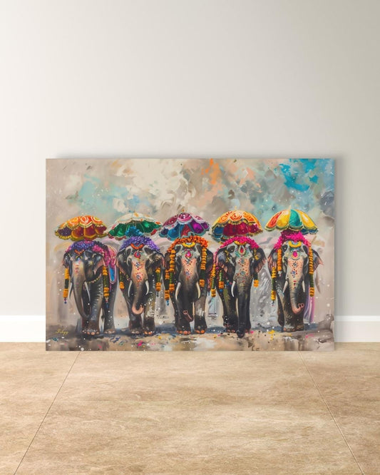 Colorful Indian Elephant Wall Art Print, Festive India Canvas Painting, Framed Home Decor, Vibrant Cultural Wall Art, Gift for Her or Home. Haathi Mere Saathi elephant art print with vivid colors & cultural detail. Canvas & framed canvas painting pri