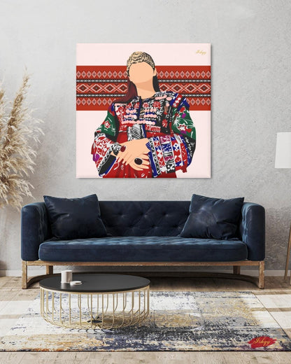 Noor-e-Afghan | Afghan Woman Cultural Wall Art Canvas Print | IshqyBusiness.&nbsp;Noor-e-Afghan Afghan woman art print with bold embroidery &amp; traditional details. Canvas &amp; framed canvas painting print for living room or hallway decor.
