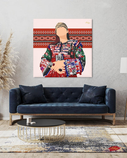 Noor-e-Afghan | Afghan Woman Cultural Wall Art Canvas Print | IshqyBusiness.&nbsp;Noor-e-Afghan Afghan woman art print with bold embroidery &amp; traditional details. Canvas &amp; framed canvas painting print for living room or hallway decor.