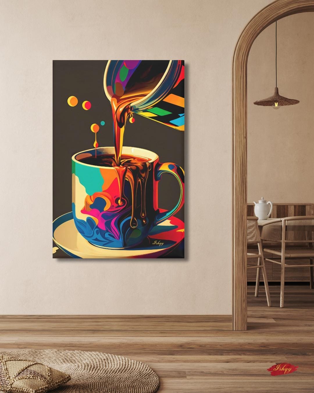 Coffee Wall Art, Bold Kitchen Art Print, Colorful Coffee Canvas, Barista Gift, Espresso Wall Decor, Café Framed Art for Home. Add warmth and energy to your kitchen with this vibrant coffee pour art print. A bold, modern piece for coffee lovers and st