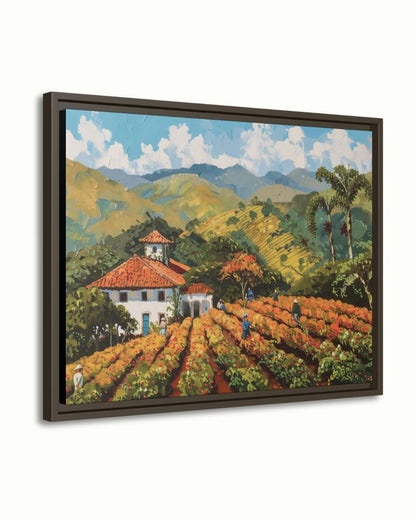 Minas Gerais Coffee Farm Painting, Canvas & Framed Canvas Brazil Landscape Wall Art, Rustic Farmhouse Country Home Decor Kitchen Art Print