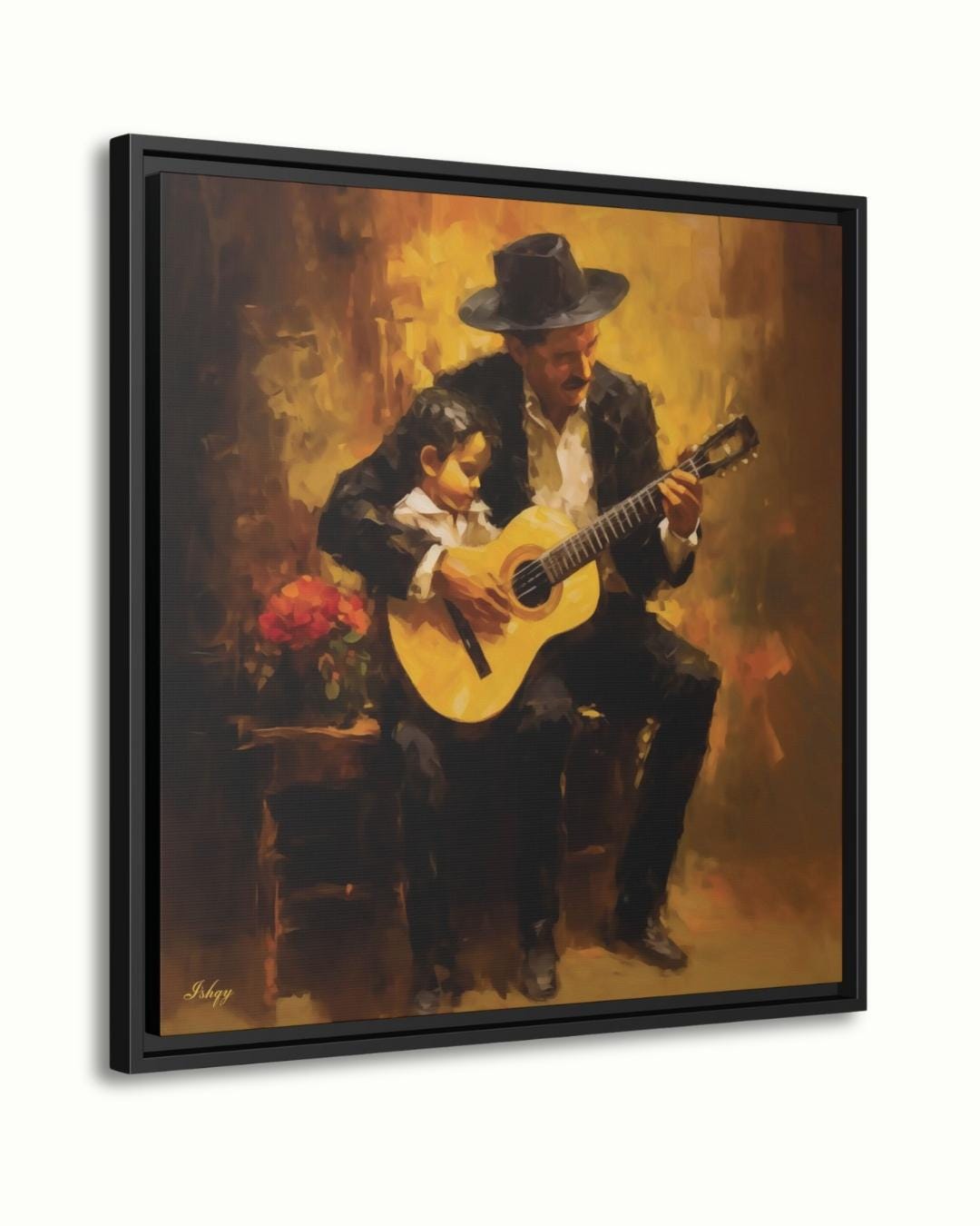 Vicente Fernandez Mariachi Painting Print on Canvas & Framed Canvas, Mexican Ranchera Wall Art, Charro Father Son Home Decor Art Print