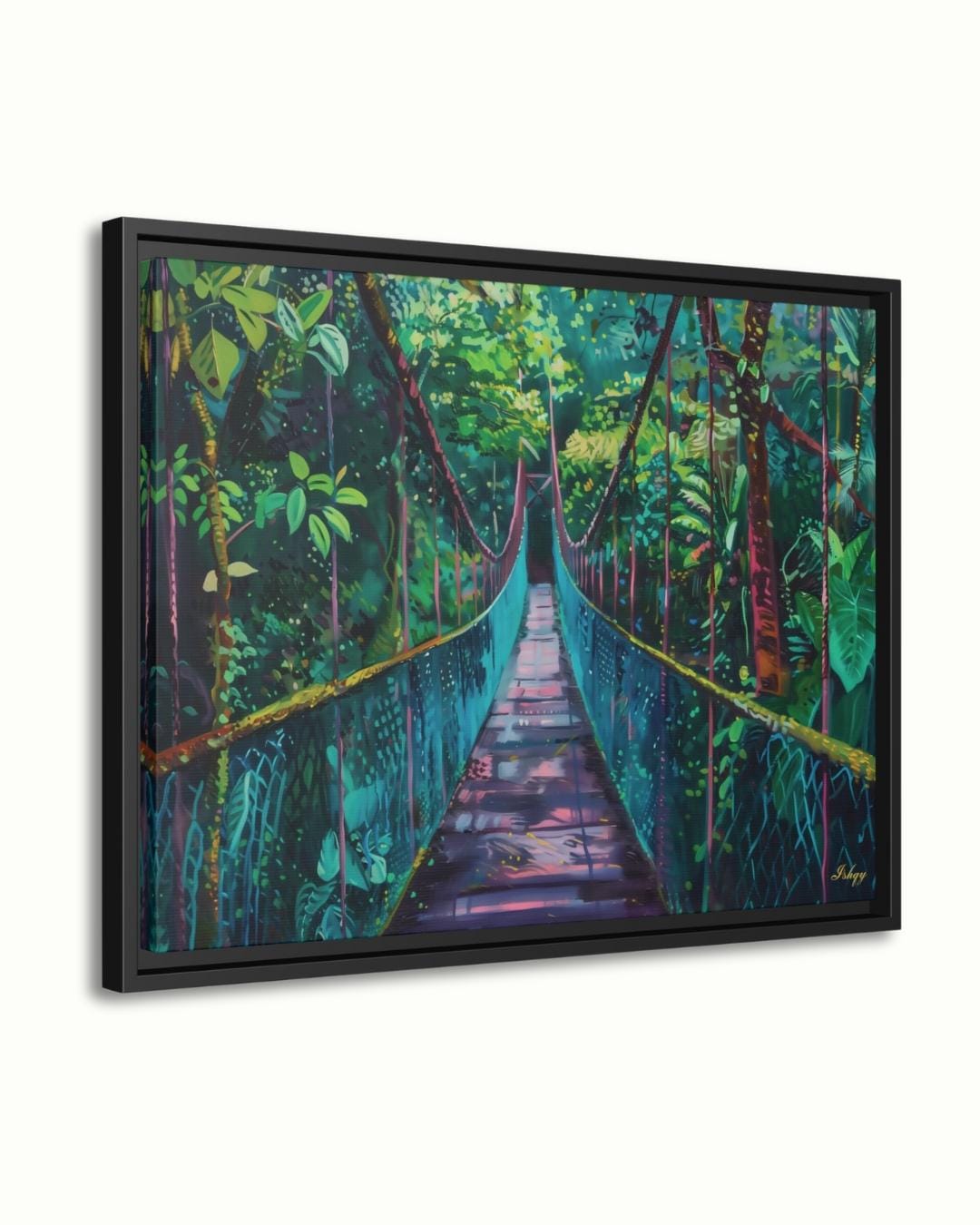Monteverde Hanging Bridge Painting Print on Canvas & Framed Canvas Costa Rica Wall Art, Tropical Rainforest Jungle Home Decor Art Print