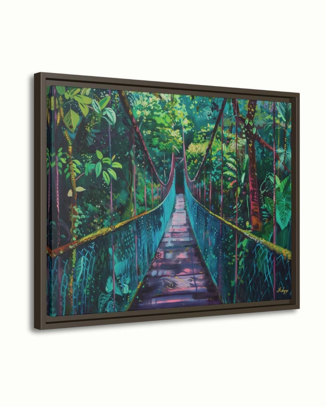 Monteverde Hanging Bridge Painting Print on Canvas & Framed Canvas Costa Rica Wall Art, Tropical Rainforest Jungle Home Decor Art Print