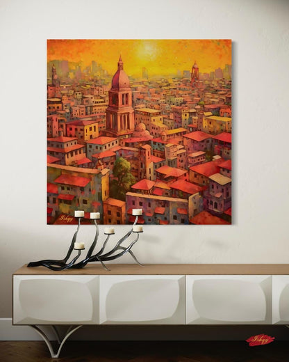 Mexico City Skyline Painting, Canvas & Framed Canvas Urban Wall Art, Colorful Sunset CDMX Cityscape Home Decor Art Print for Living Room