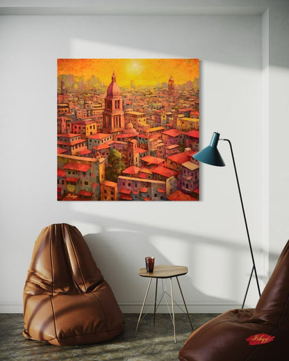 Mexico City Skyline Painting, Canvas & Framed Canvas Urban Wall Art, Colorful Sunset CDMX Cityscape Home Decor Art Print for Living Room