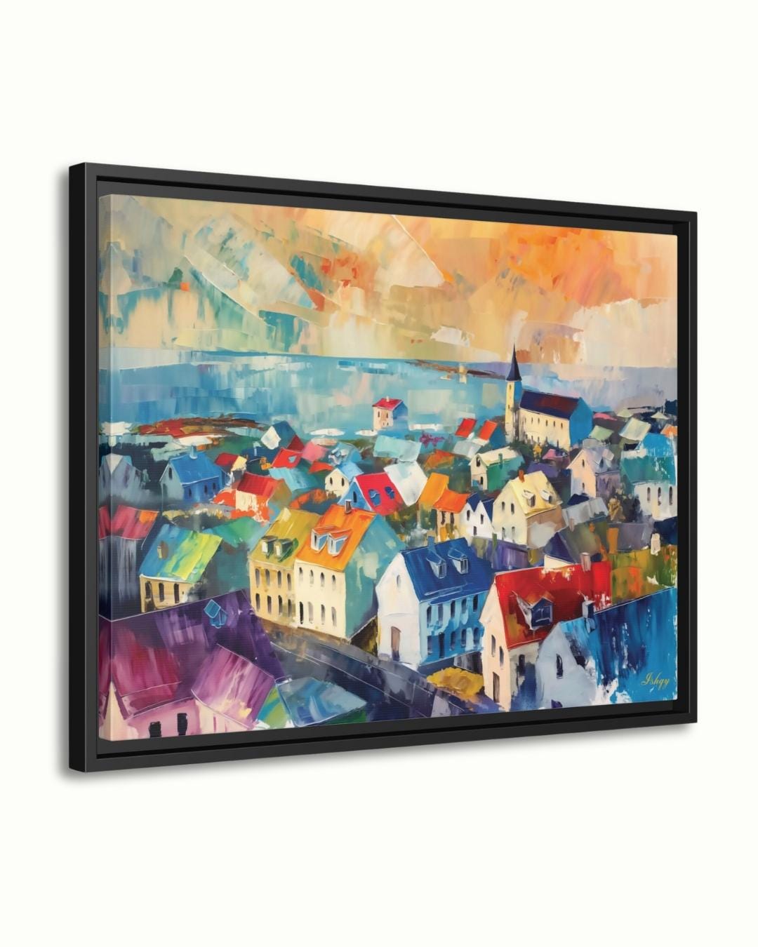 Reykjavik Cityscape Painting, Canvas & Framed Canvas Iceland Wall Art, Colorful Reykjavik Skyline Home Decor Nordic Coastal Art Print