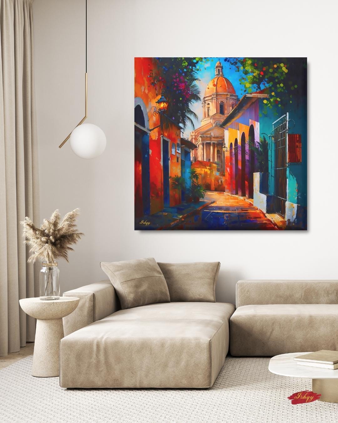 Santo Domingo Colonial Zone Painting, Canvas & Framed Canvas Caribbean Wall Art, Colorful Dominican Republic Cityscape Home Decor Art Print