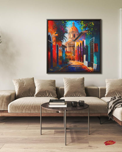 Santo Domingo Colonial Zone Painting, Canvas & Framed Canvas Caribbean Wall Art, Colorful Dominican Republic Cityscape Home Decor Art Print
