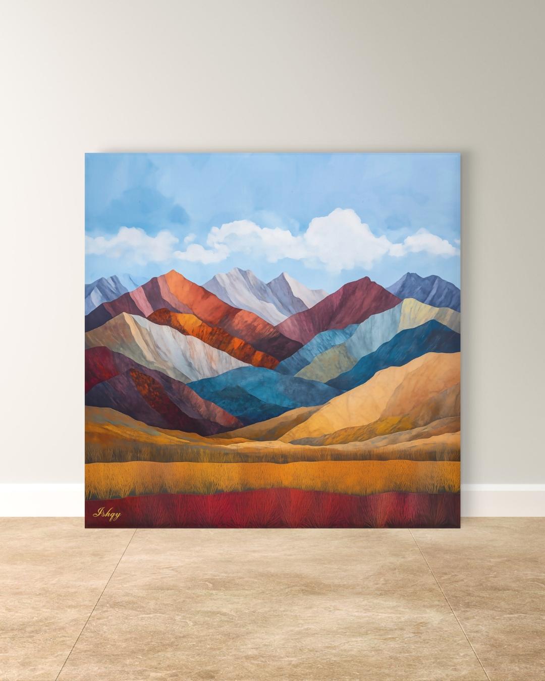 Colorful Mountain Landscape Painting, Canvas & Framed Canvas Wall Art, Abstract Mountains Nature Decor, Modern Boho Home Art Print