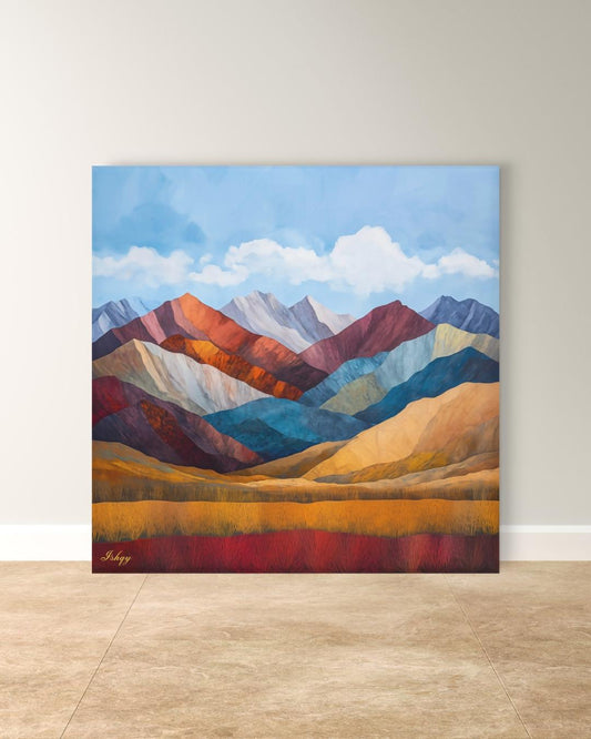 Colorful Mountain Landscape Painting, Canvas & Framed Canvas Wall Art, Abstract Mountains Nature Decor, Modern Boho Home Art Print