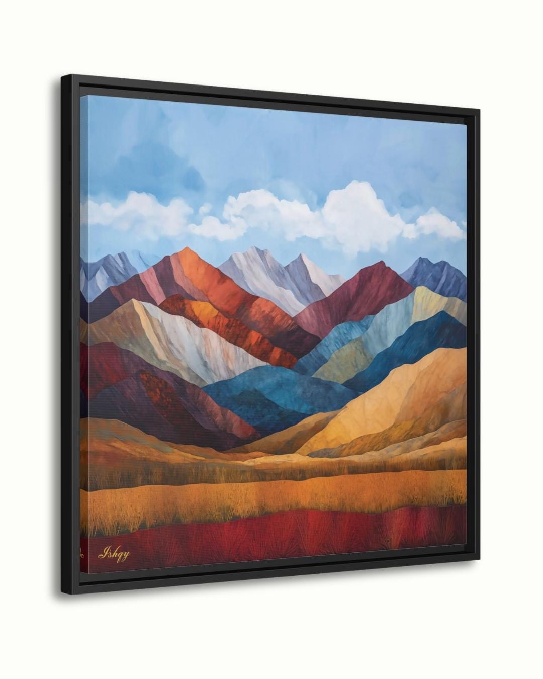 Colorful Mountain Landscape Painting, Canvas & Framed Canvas Wall Art, Abstract Mountains Nature Decor, Modern Boho Home Art Print