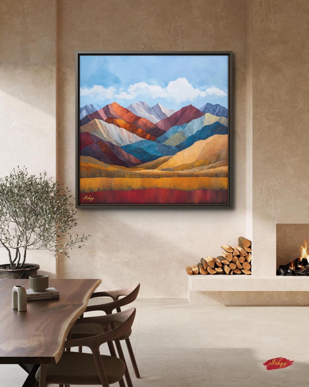 Colorful Mountain Landscape Painting, Canvas & Framed Canvas Wall Art, Abstract Mountains Nature Decor, Modern Boho Home Art Print