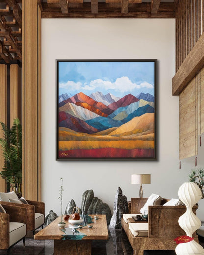 Colorful Mountain Landscape Painting, Canvas & Framed Canvas Wall Art, Abstract Mountains Nature Decor, Modern Boho Home Art Print