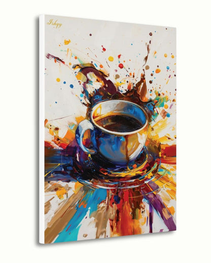 Coffee Wall Art Print, Abstract Colorful Coffee Cup Painting on Canvas, Modern Kitchen Art, Framed Home Café Decor for Coffee Lovers