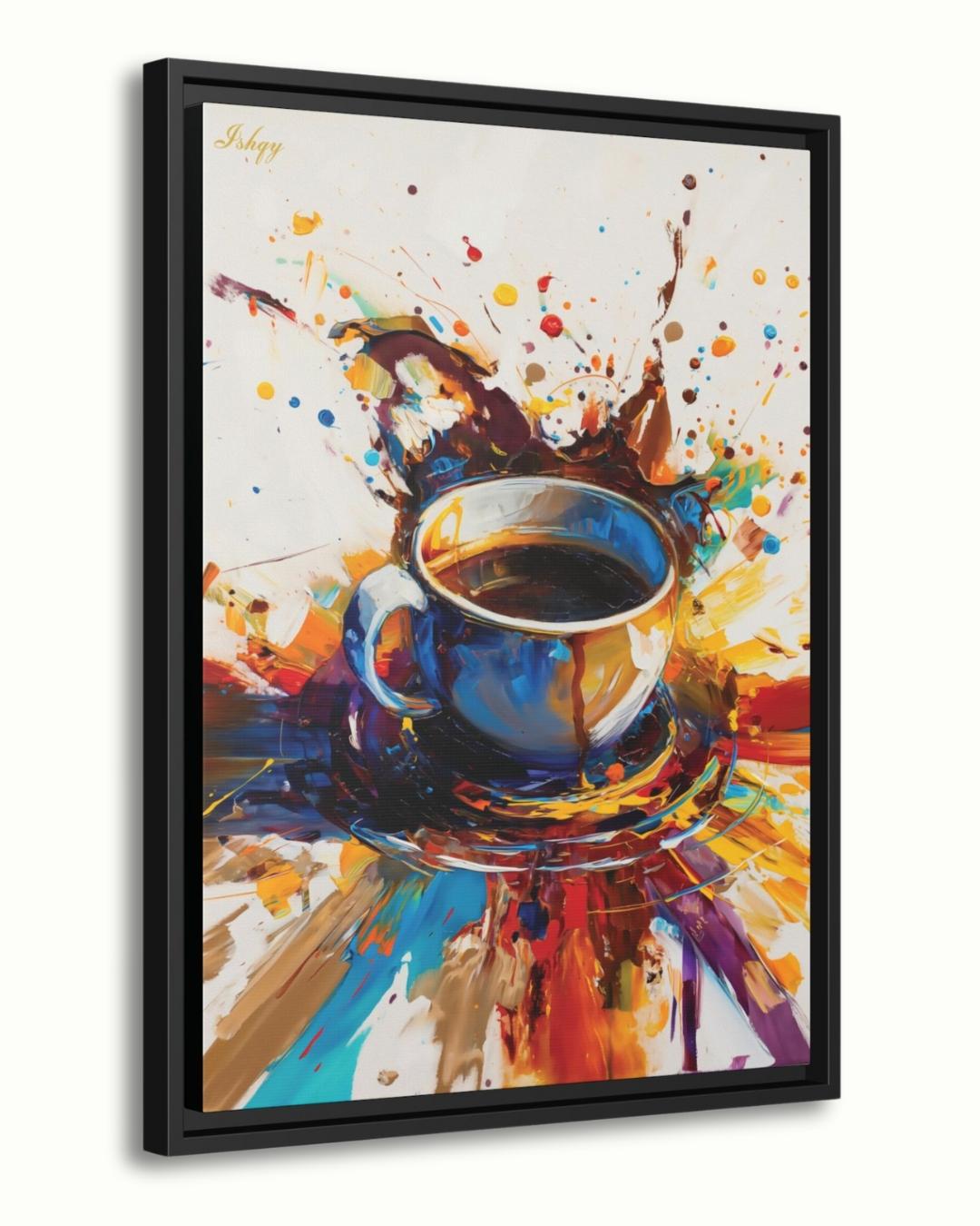 Coffee Wall Art Print, Abstract Colorful Coffee Cup Painting on Canvas, Modern Kitchen Art, Framed Home Café Decor for Coffee Lovers